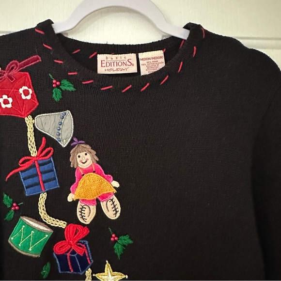 Vintage 90s Basic Editions Embroidered Christmas Novelty Sweater  Medium - Picture 10 of 13